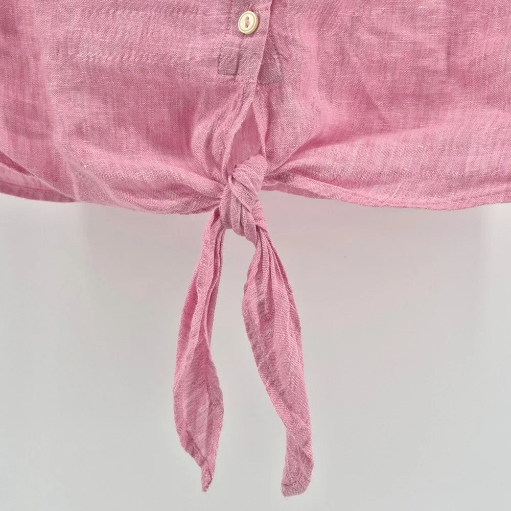 Talbots Pink 100%‎ Linen Sleeveless Button-Front Tie-Hem Top Women's Medium - Picture 5 of 9